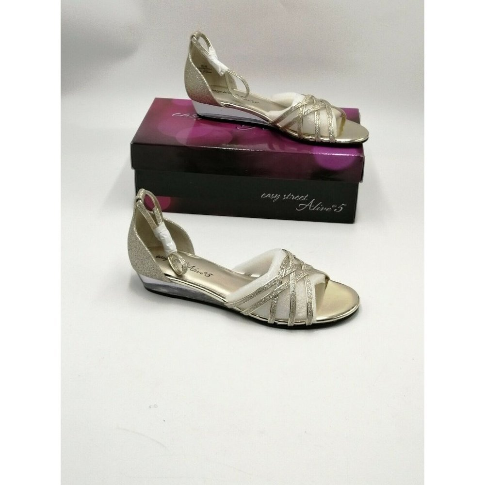 Easy Street Alive Tarrah Gold Glitter Dress Sandals Silver Women's US 9.5M